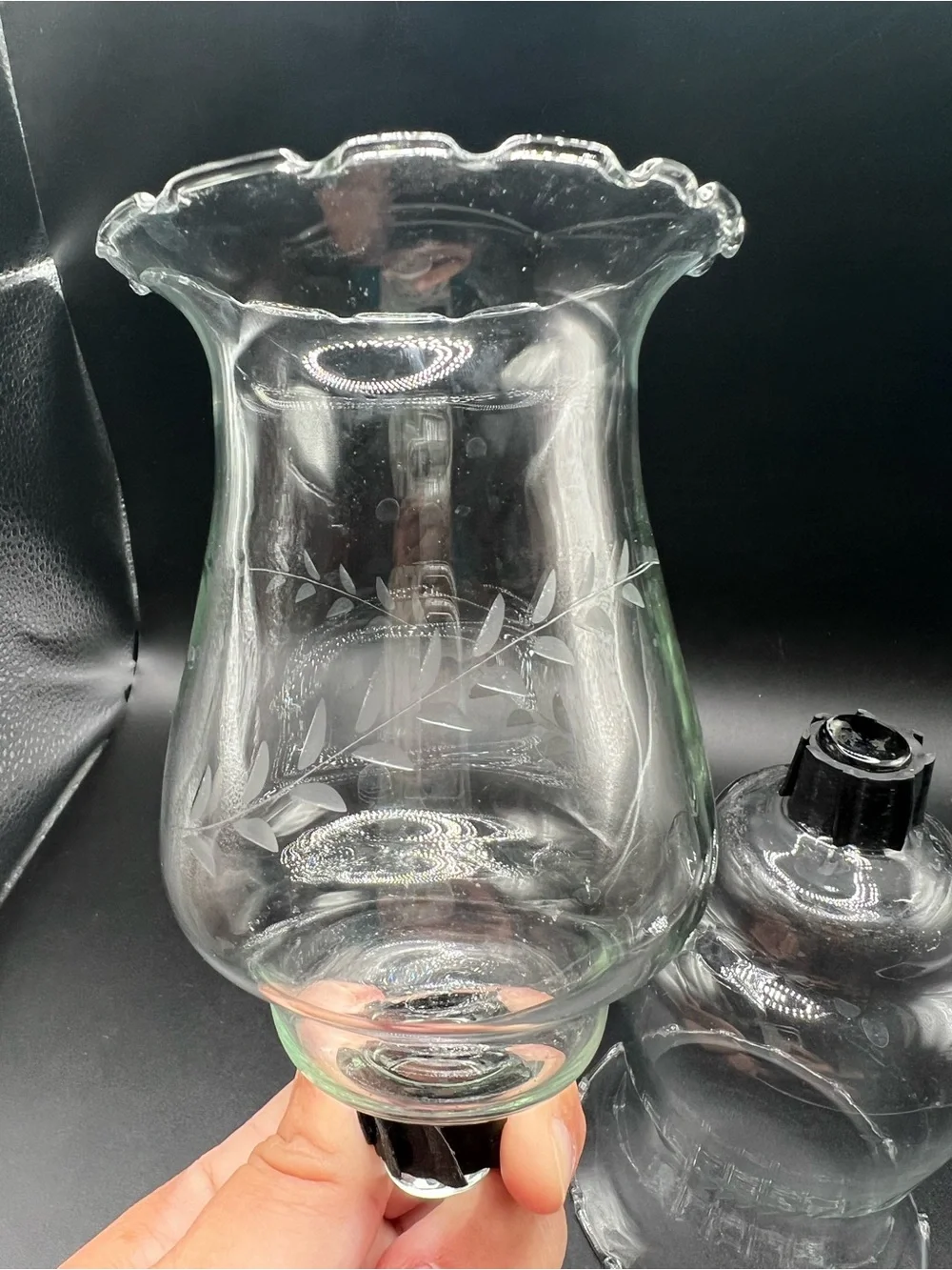 Set of 2 Etched Wheat Clear Glass Votive Cup Peg Candle Holders Homco